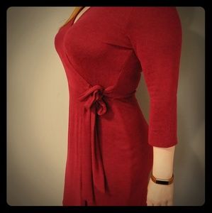 Gilli Red Knit Knee-Length Wrap dress